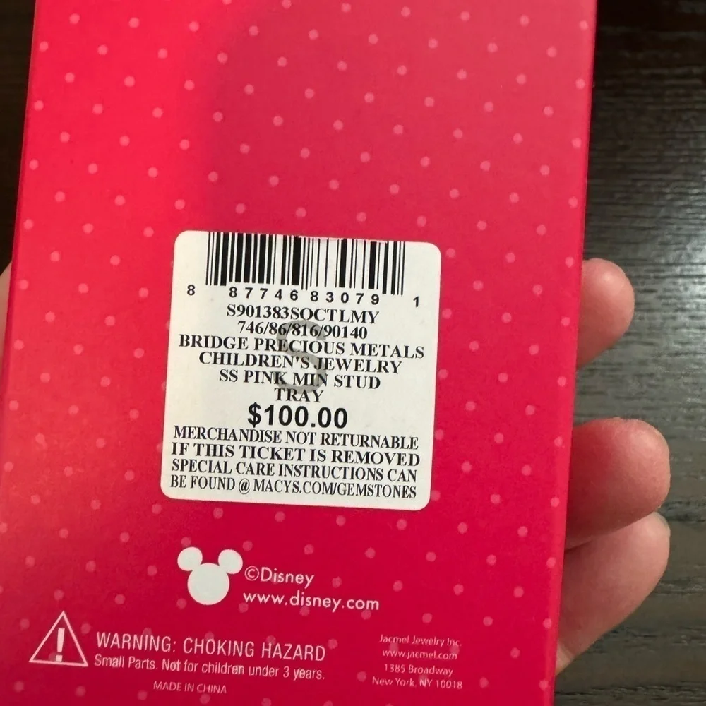 Disney New Minnie Mouse Sterling Silver 925 pink crystal earrings dish gift